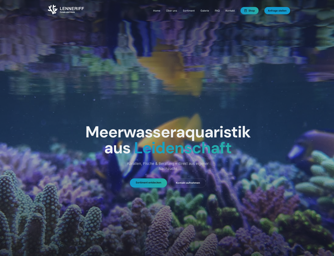 Website-Mockup für Lenneriff – Webauftritt für einen Meerwasseraquaristik-Spezialisten