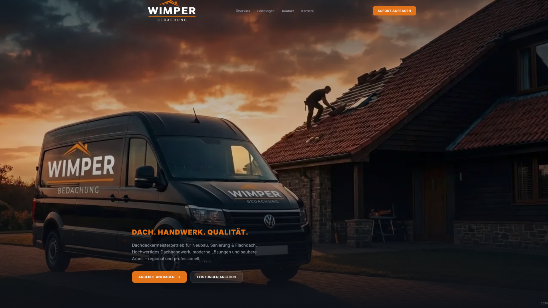 Website-Mockup für Wimper Bedachung – professioneller Webauftritt für einen Dachdeckerbetrieb